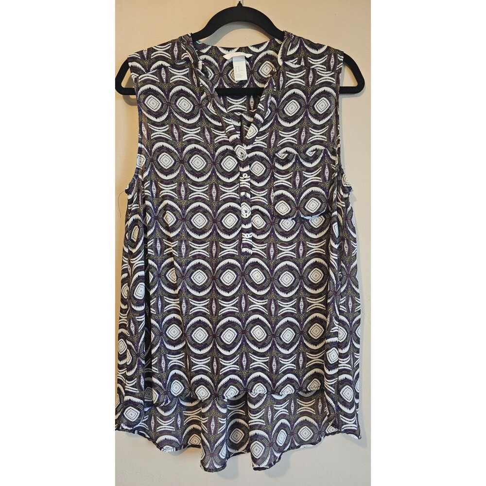 H&M Women's Geometric Sleeveless Button Up Semi-Transparent Blouse Size 10